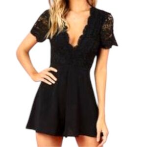 Black Crochet Lace Romper NWOT